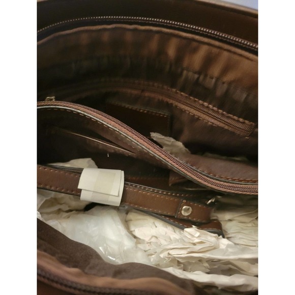 NWT Chocolate Vegan Leather Covered Lock & Key Medium Top Handle Satchel Handbag - Picture 5 of 11